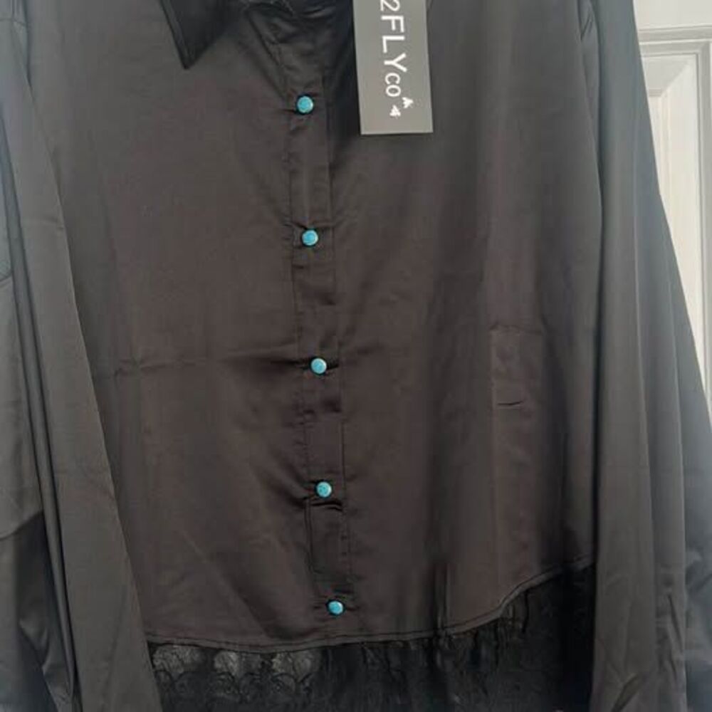 2x black with turquoise buttons NWT